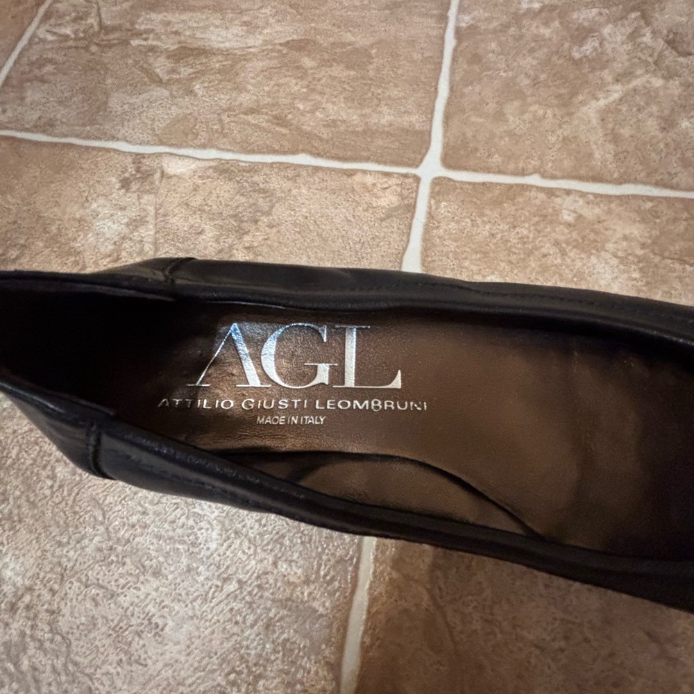 AGL Monika Cap Toe Ballet Black Flat 6.5 US Women’s Leather Made in Italy - Picture 4 of 12